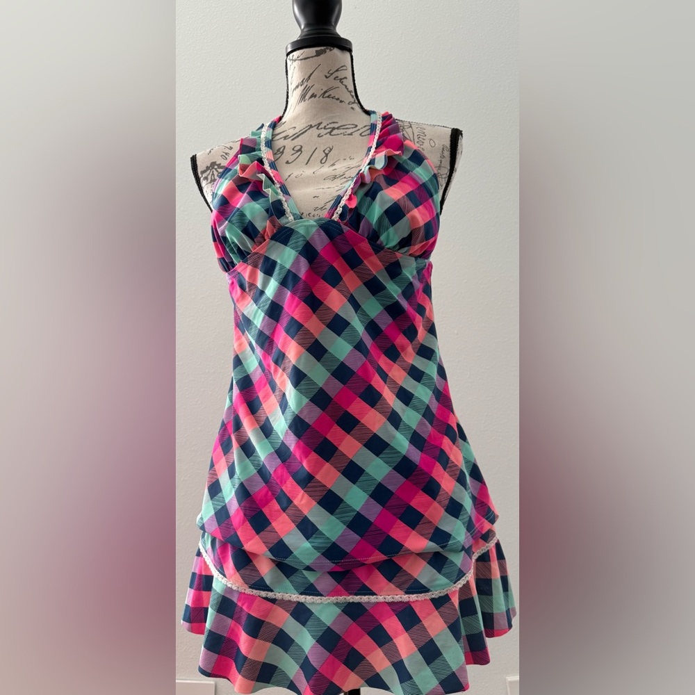 Vintage Arizona Jeans Plaid Women's Halter Strap Top & Skirt Bottom - Swim Suit